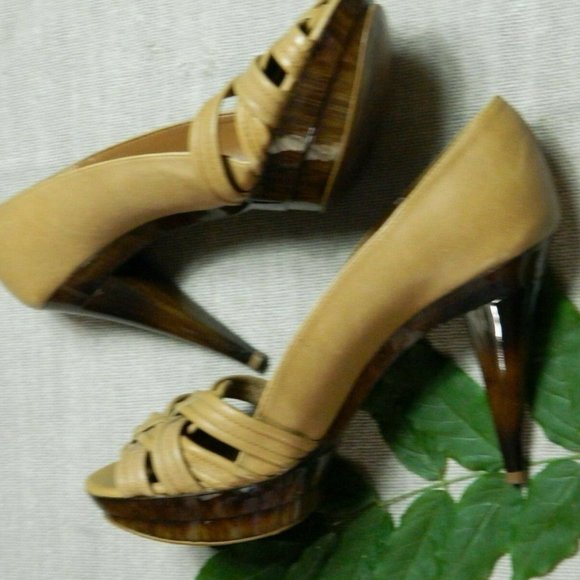 ZARA Heels Beige Tortoiseshell Peep Toe Platform Sexy Shoes Size 10 - Picture 7 of 10